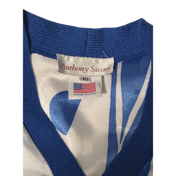 Anthony Sicari Vintage Two Piece Skirt Set Blue White Polka Dot USA Size 10 - Picture 6 of 15